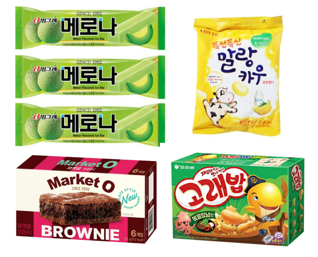 韓國零食：哈蜜瓜牛奶糖 Market O布朗尼 香蕉牛奶糖 小魚造型餅乾